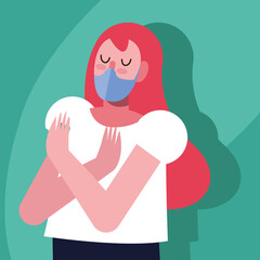 young woman wearing medical mask protection in green background