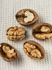 Group of walnuts on a white background on top view Still life photography