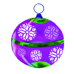 Watercolor christmas ball on white background.