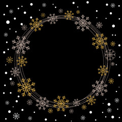 Christmas ball made from snowflakes with empty place for text on black background. Christmas and New Year illustration