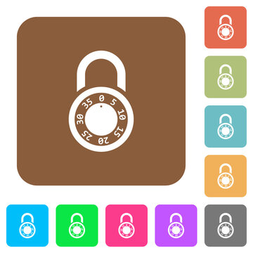 Locked round combination lock rounded square flat icons