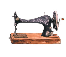 Watercolor illustration of an old sewing machine rarity
