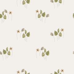Seamless Cute small hand drawn sketch of botanicals and little flowers