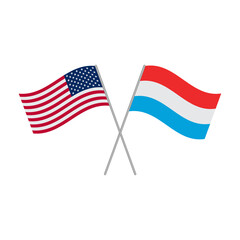 American and Luxembourg flags isolated on white background. Vector illustration