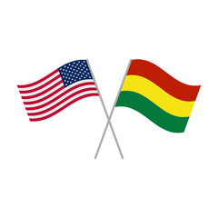 Bolivia and American flags isolated on white background. Vector illustration