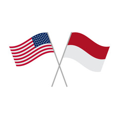 American and Indonesian flags isolated on white background. Vector illustration