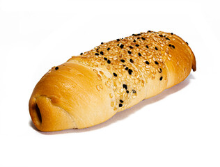 homemade stuffed bun sprinkled with sesame seeds