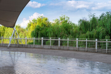 wooden floor and railings in the park
