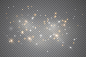 Light glow effect stars. Vector sparkles on transparent background. Christmas abstract pattern. Sparkling magic dust particles.