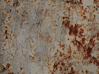 Rust.Old blue painted wall with rust spots.Textured rusty metal background. Rust stains through the cracked blue paint.