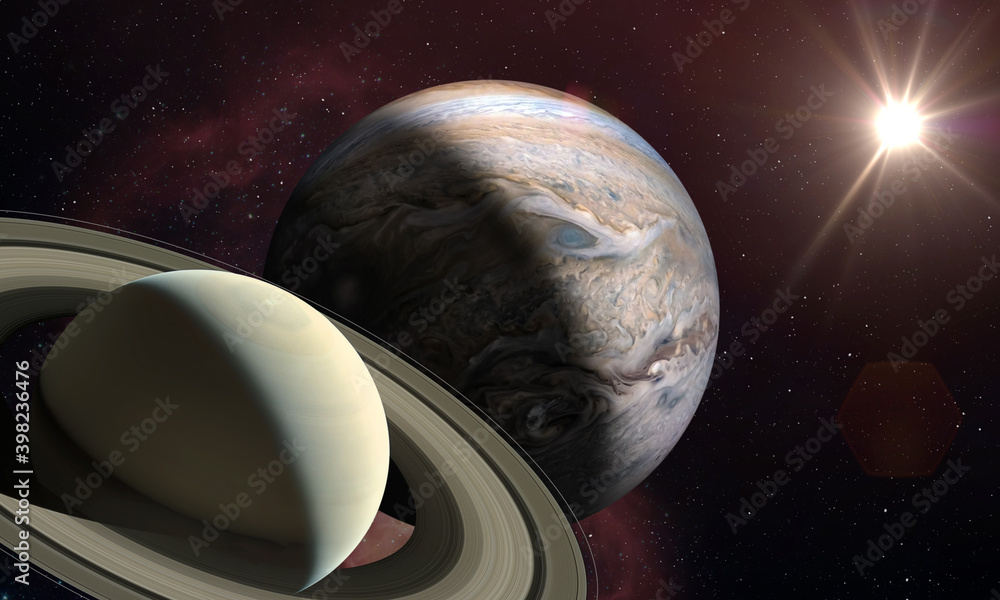 Sticker saturn and jupiter. elements of this image furnished by nasa.