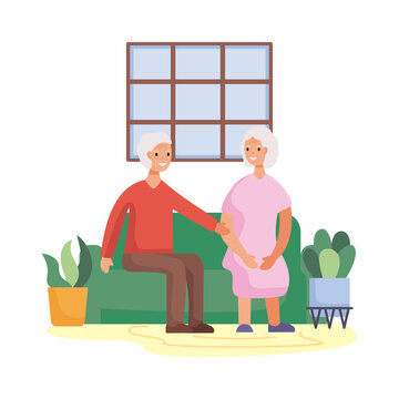 active seniors couple in the livingroom characters