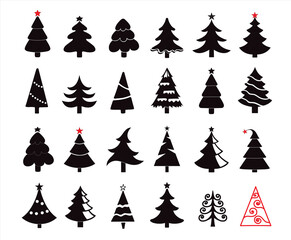 Cute Hand drawn Christmas tree icons set isolated on white background