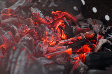 Red hot coals in the grill - Powered by Adobe