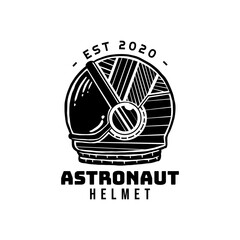 astronaut helmet logo black and white vintage style hand drawn