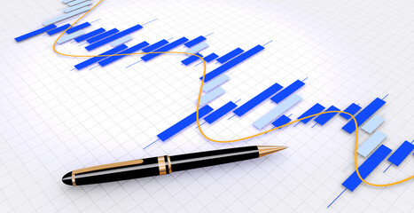 経済チャートとボールペン