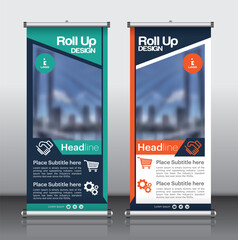 roll up brochure flyer banner design vertical template vector, abstract geometric background, modern x-banner and flag-banner,rectangle size.