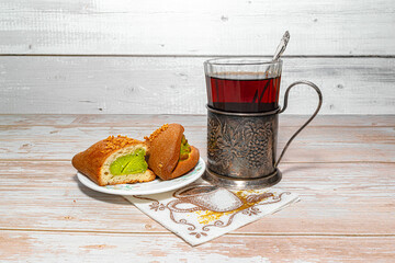 dessert shortbread homemade cookies and a glass of tea