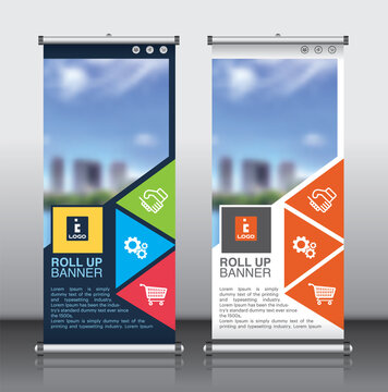 roll up brochure flyer banner design vertical template vector, abstract geometric background, modern x-banner and flag-banner,rectangle size.
