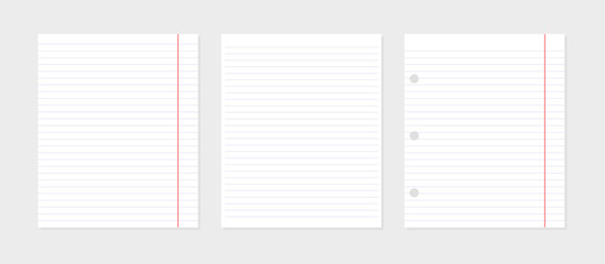 Notepaper with margin in line. Vector flat illustration. School concept.