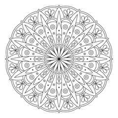Mandala frame line vector. A symmetrical monochrome round ornament.