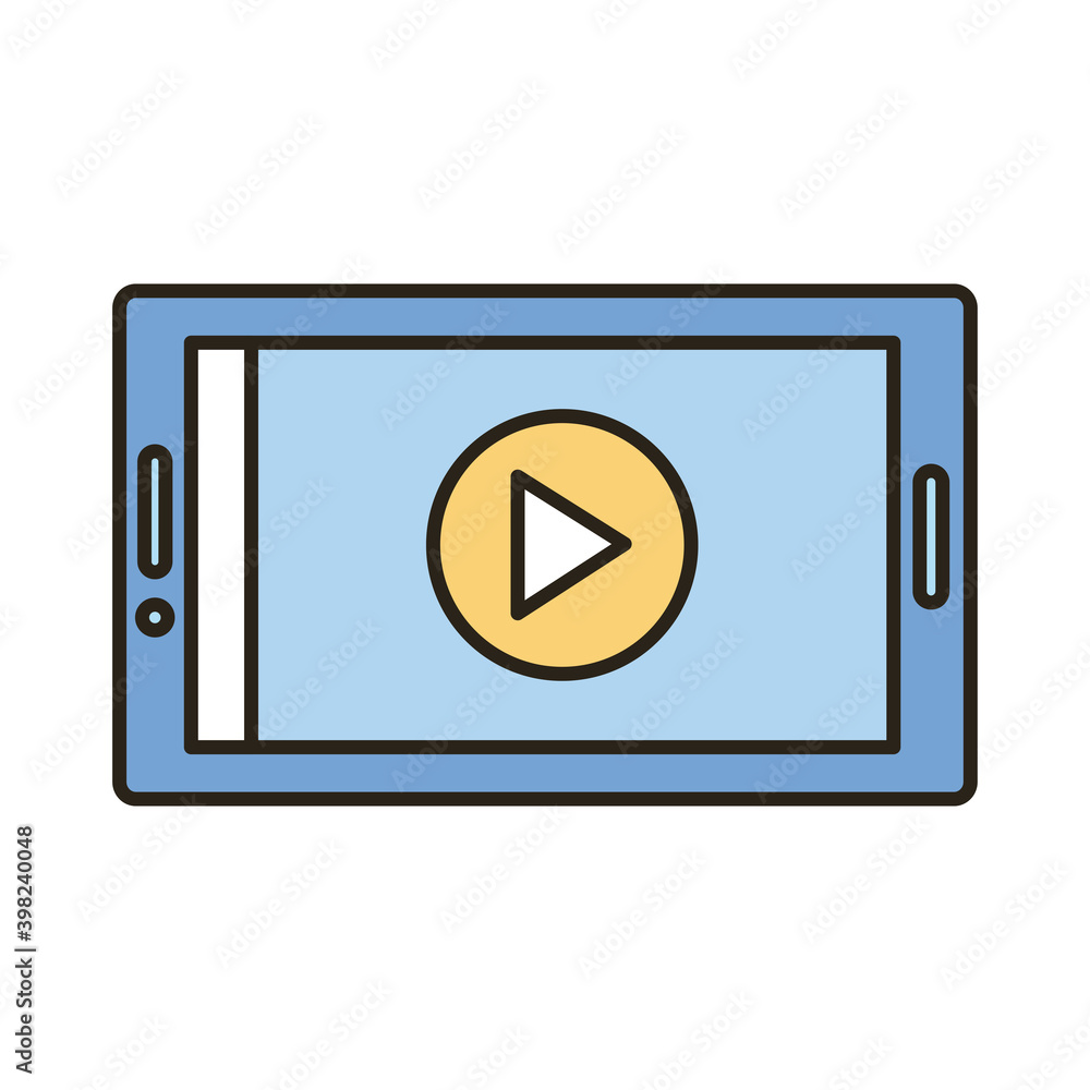 Poster smartphone with play button line and fill style icon
