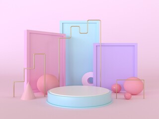 Naklejka na ściany i meble Abstract mock up pastel color Scene, pink geometric shape podium showcase.minimalist mockup for podium display ,3d render. 