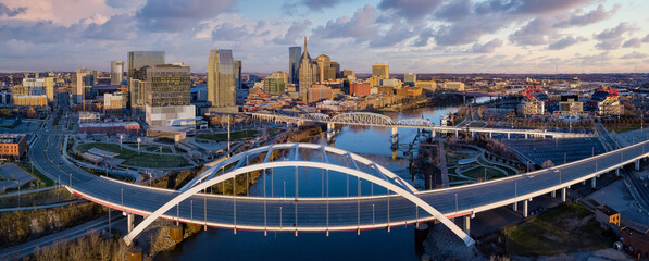 Nashville morning skyline with bridge overpass