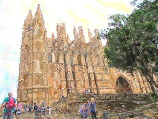 watercolor illustratiion of Palma de Mallorca. Spain. © lcrms