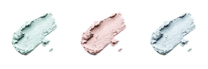 Smears of cosmetic clay isolated on a white background.