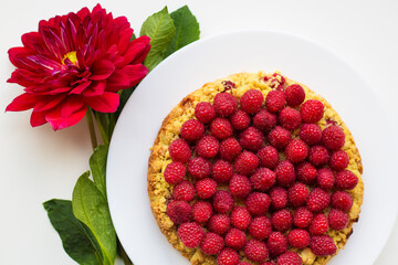 bright raspberry cake on a plate