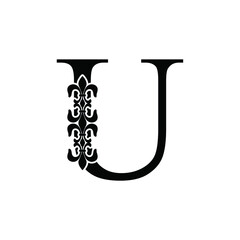 letter U. Vintage black flower ornament initial letters. Alphabet. Logo vector	
