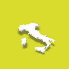 Italy - white 3D silhouette map of country area with dropped shadow on green background. Simple flat vector illustration