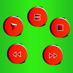 Set of vector icons with play, pause, stop, back, forward buttons.