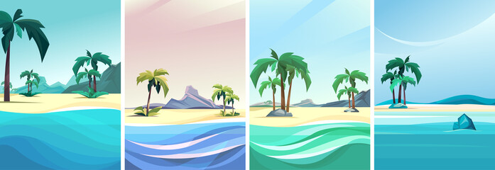 Fototapeta na wymiar Collection of desert islands. Beautiful seascapes in vertical orientation.