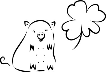 Happy New Year, Glücksschweinchen mit Kleeblatt, Gesundes neues Jahr, vektor, isoliert