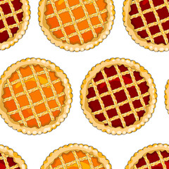 Seamless pattern with pies. The theme of autumn, harvest and thanksgiving.