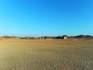 Fototapeta na wymiar View of the Bedouin settlement from the desert