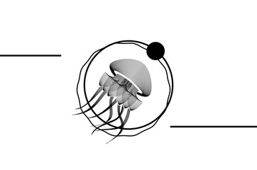 modern abstract minimalistic greeting card in the style of the 20s. image of a jellyfish in a linear style. perfect for printing banners, postcards, business card backgrounds, and tattoo prints. EPS10