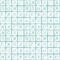 Tic Tac toe game seamless pattern. Vector abstract pattern with cross marks and circles. Hand painted background
