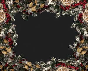 Christmas card with grey background and decorated garland