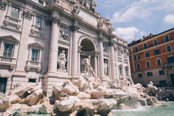 Panoramic view of Trevi Fountain in the Trevi district in Rome, Italy