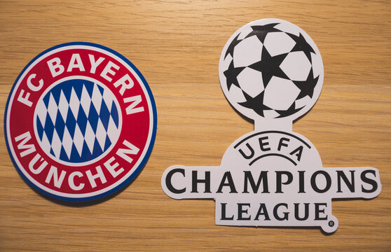 15 December 2018. Nyon Switzerland. The Logo Of The Football Club Bayern Munich And UEFA Champions League.