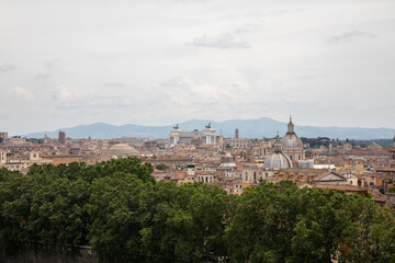 Fototapeta na wymiar Panoramic view on the city of Rome and river Tiber in Rome and river Tiber