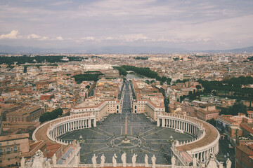 Panoramic view on the St. Peter's square and city of Rome