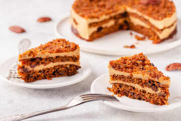 Vegan homemade carrot cake with pecans.