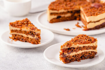 Vegan homemade carrot cake with pecans.