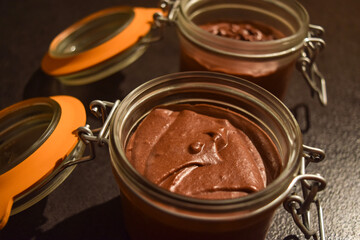 Chocolate mousses in jar