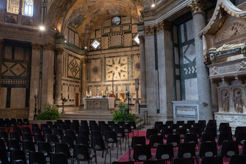 Panoramic view of interior of Florence Baptistery on Piazza del Duomo - obrazy, fototapety, plakaty