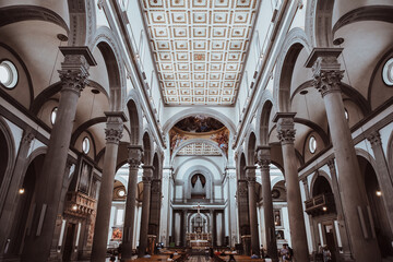 Panoramic view of interior of Basilica di San Lorenzo (Basilica of St Lawrence)